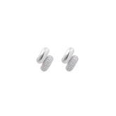 Fine jewellery, silver jewellery, hypoallergenic, tarnish-free, close-up front view of a Pair of silver ear studs embedded with crystals on a white background